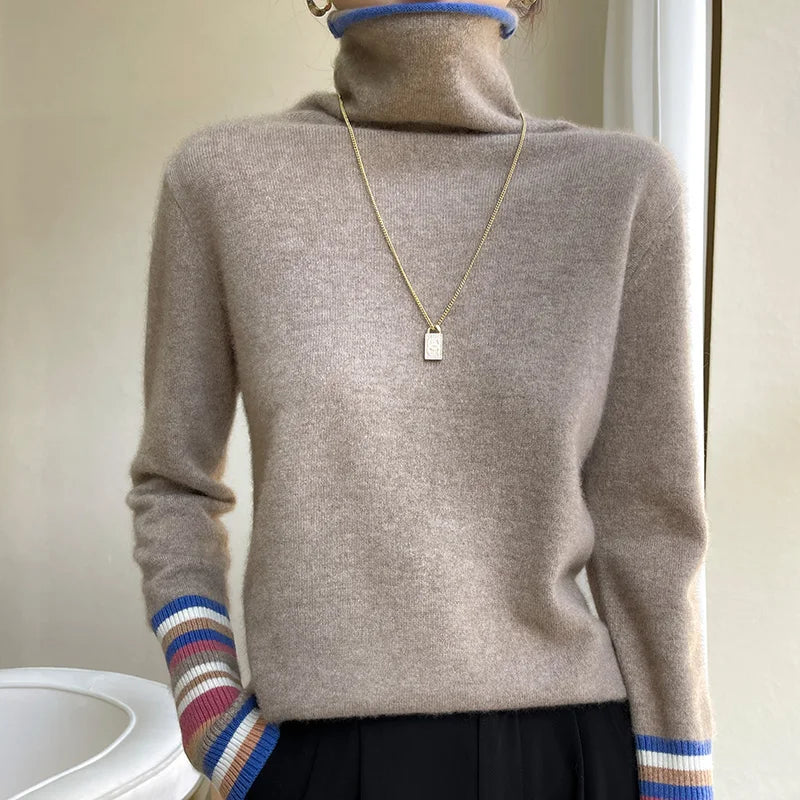 Stilvoller Strickpullover mit Rollkragen und Streifen für Damen