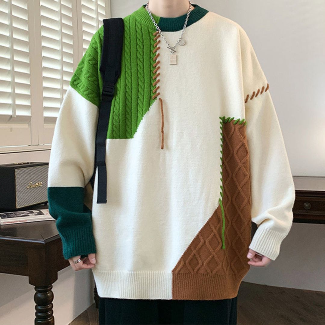 Stylischer Oversized Pullover für Herren mit Patchwork-Design  | Eddie