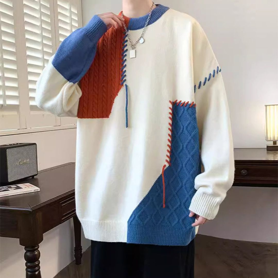 Stylischer Oversized Pullover für Herren mit Patchwork-Design  | Eddie