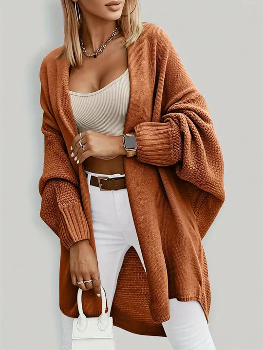 Stylische lange Strickjacke mit offener Front für Damen