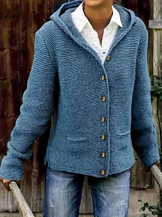 Vintage Strickjacke mit Kapuze und Taschen für Frauen