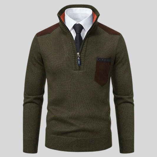 Eleganter Strickpullover mit Reißverschluss und Tasche für Herren für Herren