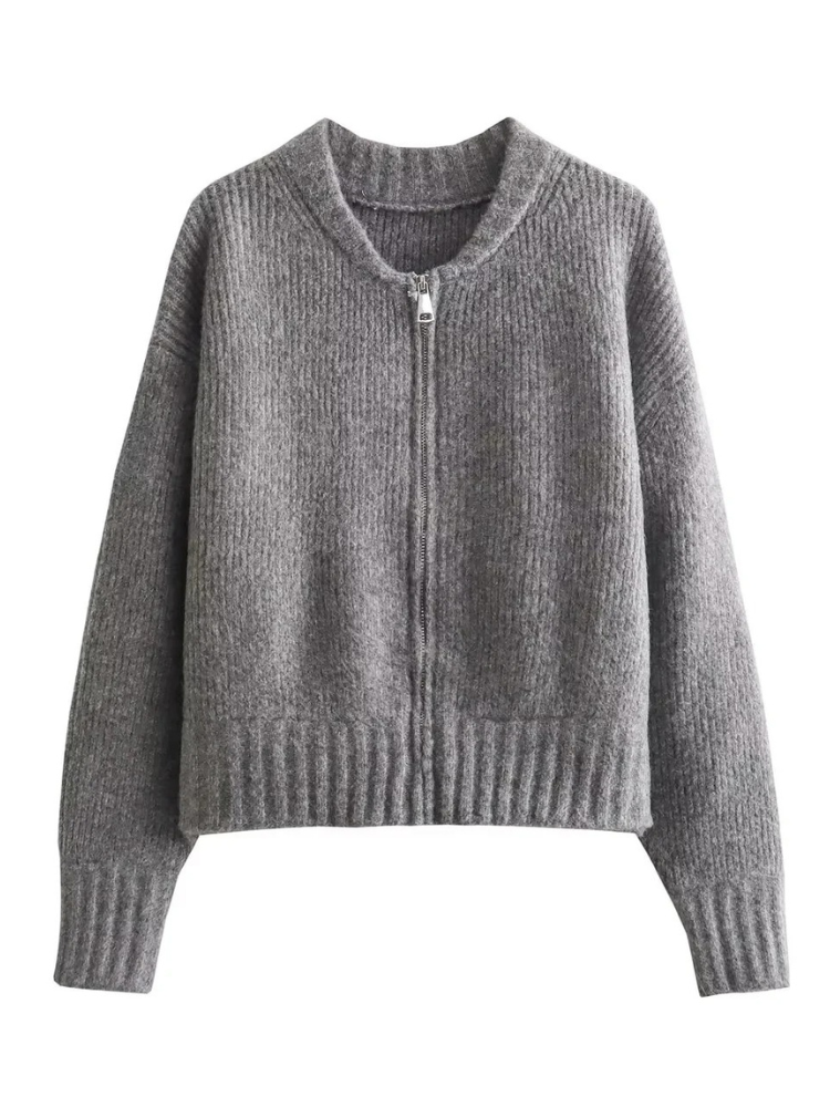 Modischer Strickpullover mit Reißverschluss für Frauen