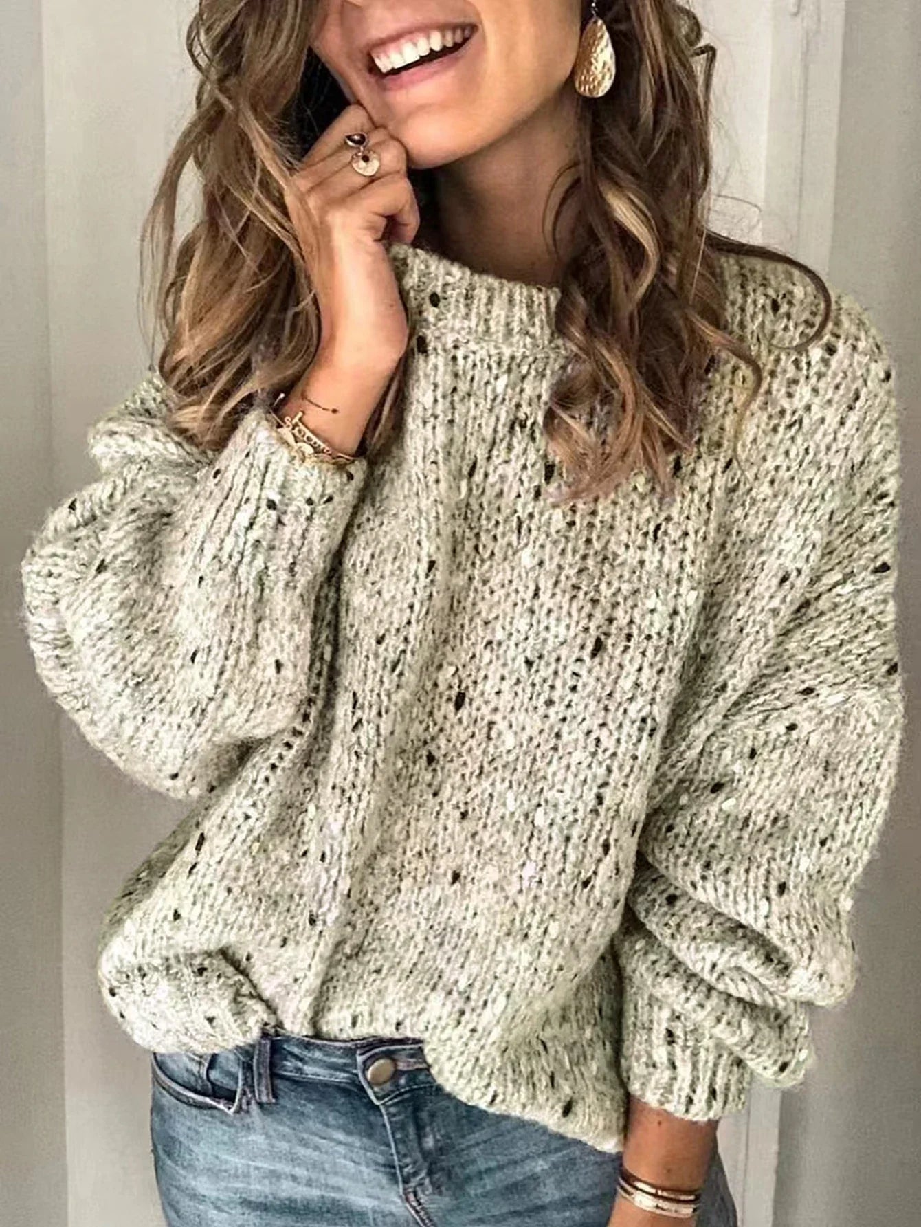 Locker gestrickter Pullover mit Rundhalsausschnitt für Damen