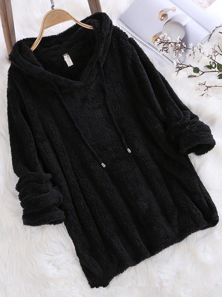 Warmer flauschiger Pullover mit Kapuze für Damen