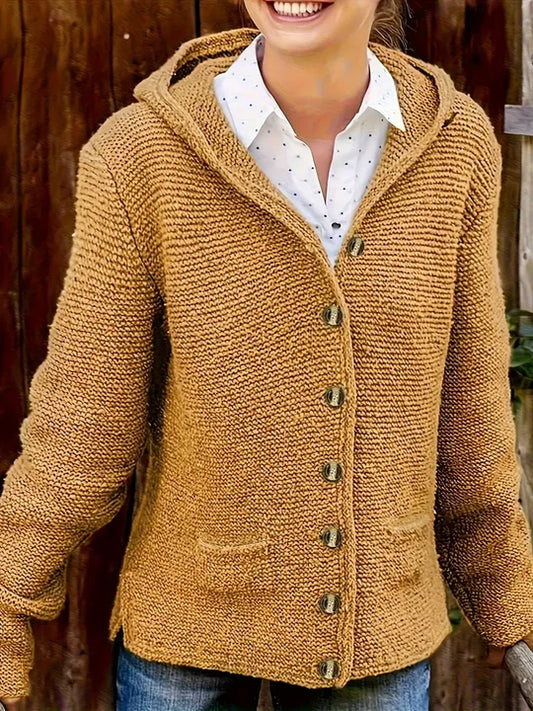 Vintage Strickjacke mit Kapuze und Taschen für Frauen