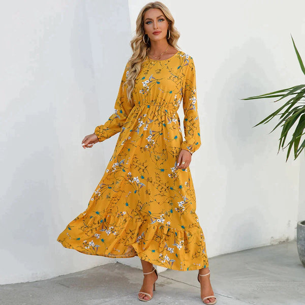 Langes Maxikleid für Damen – Langer Chiffon Stoff mit Blumenmuster für Frühling und Sommer