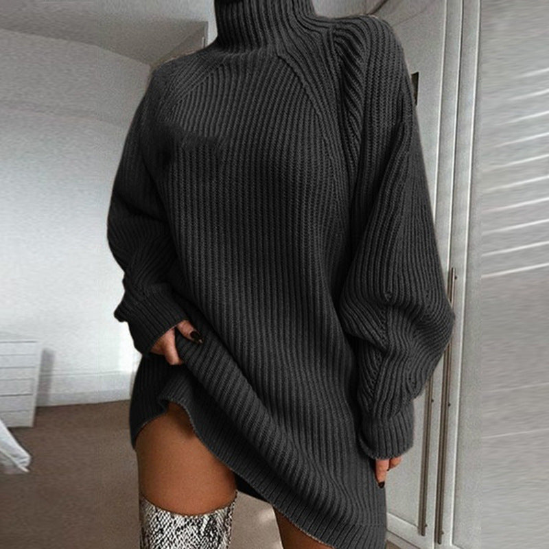 Gemütlicher Warmer Lockerer Pullover mit langen Ärmeln und hohen Kragen für Frauen | Rose