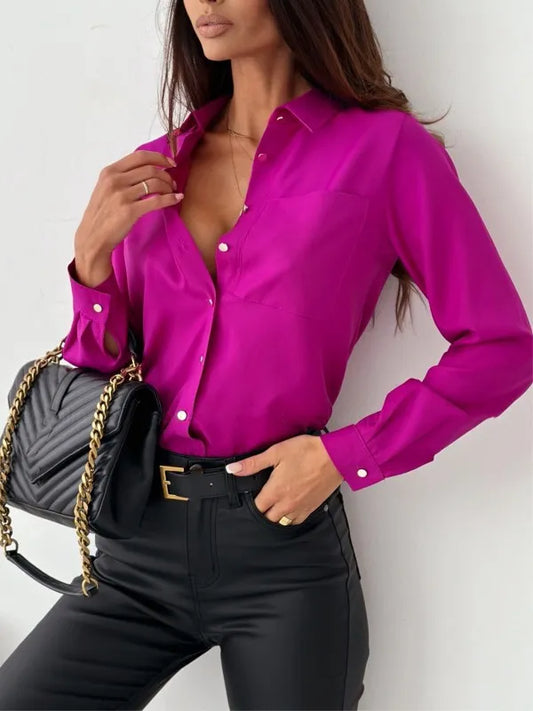 Elegantes Langarm Top mit Knopfleiste – Figurbetontes Damen Shirt für Alltag & Büro