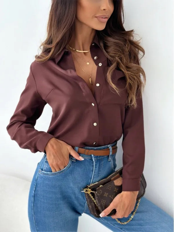 Elegantes Langarm Top mit Knopfleiste – Figurbetontes Damen Shirt für Alltag & Büro