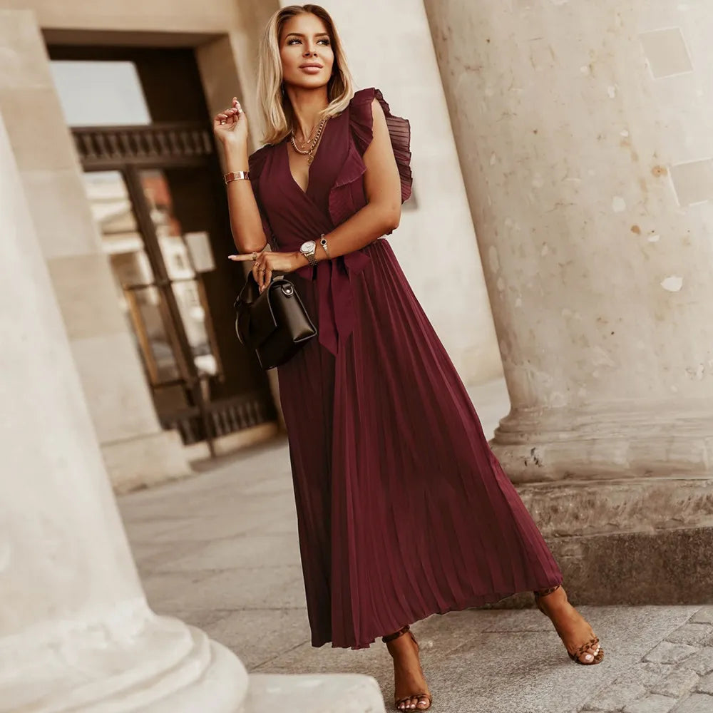 Luftiges Chiffon-Sommerkleid mit Rüschenärmeln – Stilvoll & figurbetont für feminine Looks