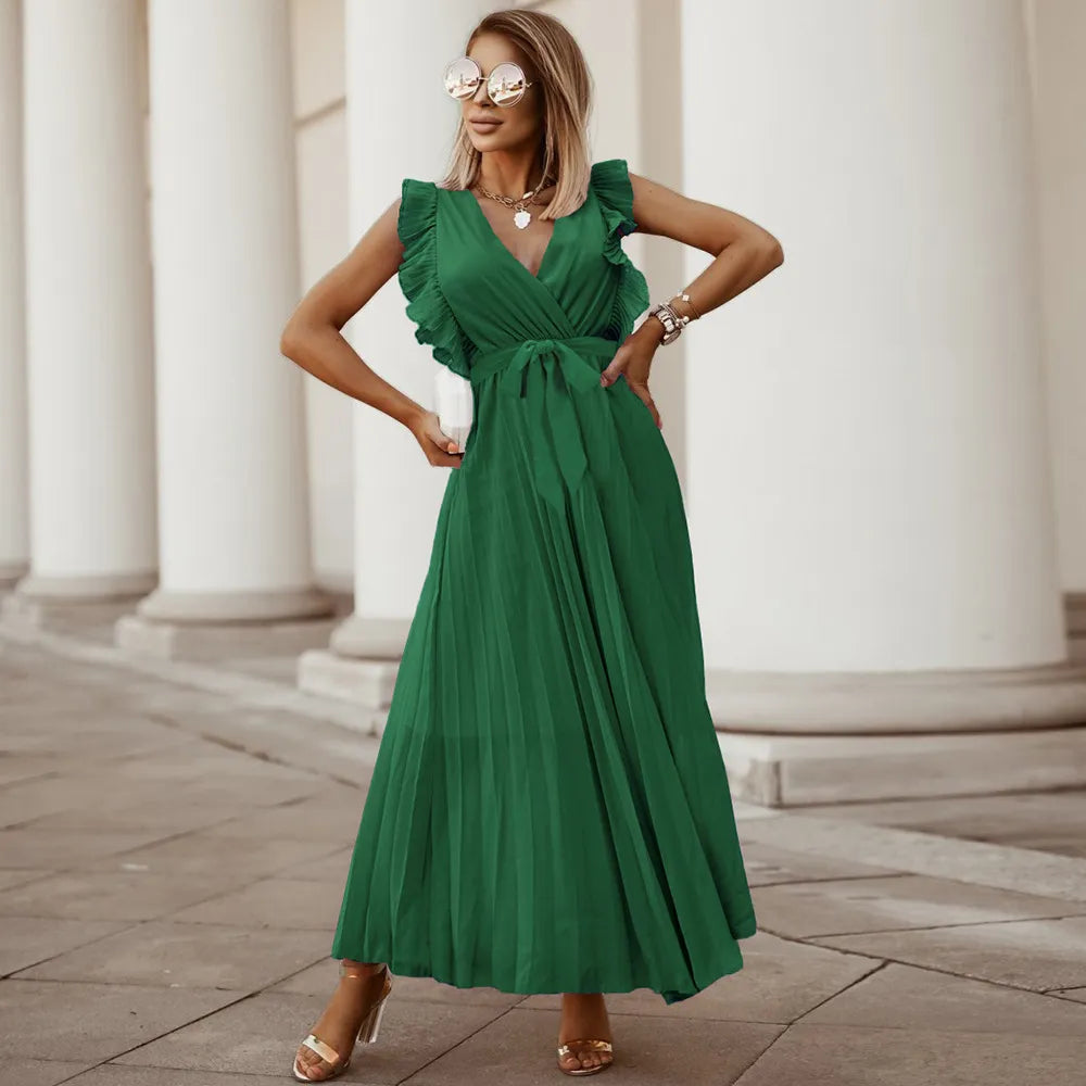 Luftiges Chiffon-Sommerkleid mit Rüschenärmeln – Stilvoll & figurbetont für feminine Looks