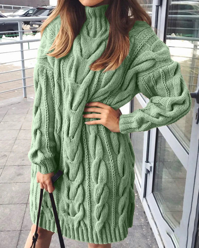 Eleganter lockerer langärmeliger Strickpullover Kleid für Damen