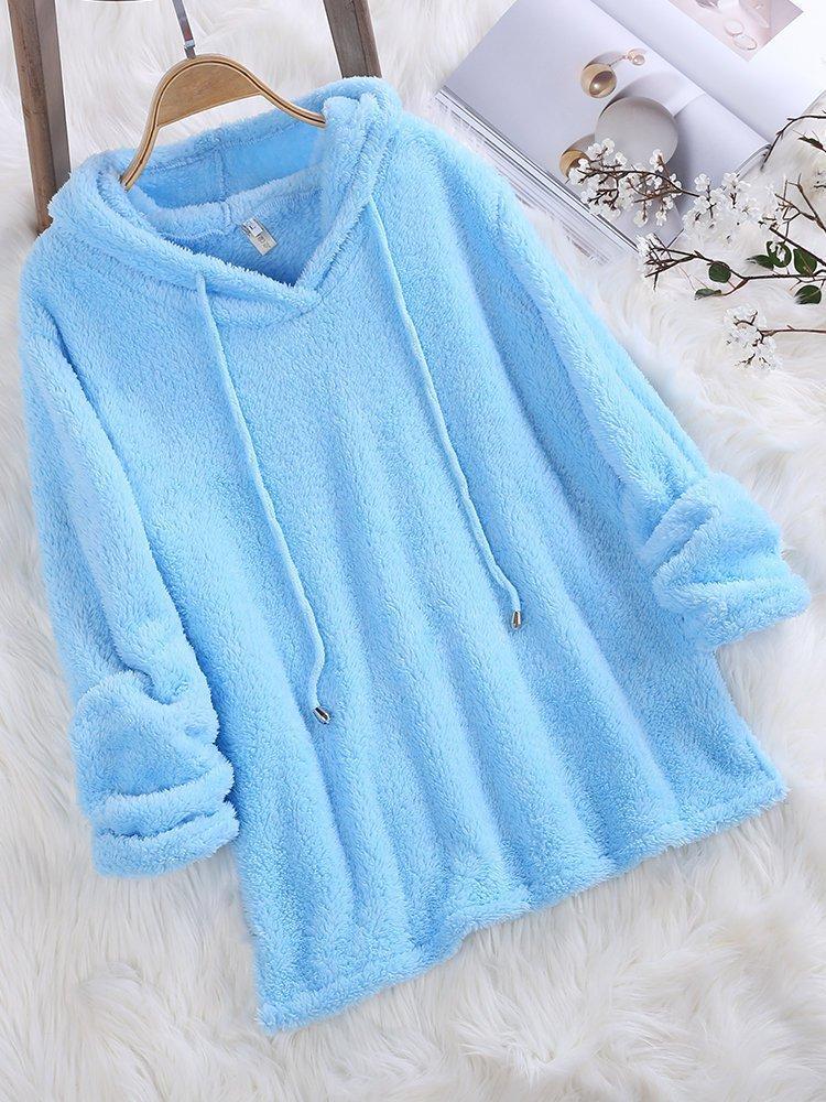 Warmer flauschiger Pullover mit Kapuze für Damen