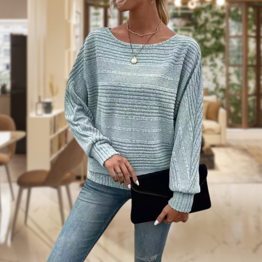 Gerippter Lässiger Pullover mit Rundhalsausschnitt Damen