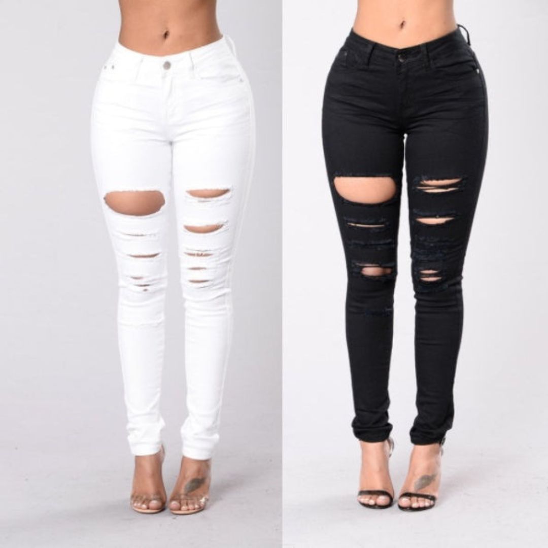 Modische schmale Jeans mit zerrissenem Design | Ariana