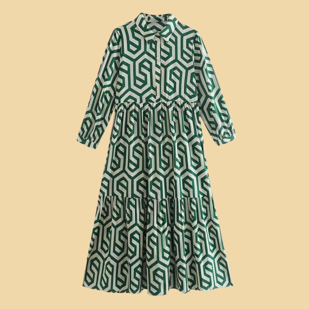 Retro Langarm-Maxikleid mit geometrischem Muster für Damen