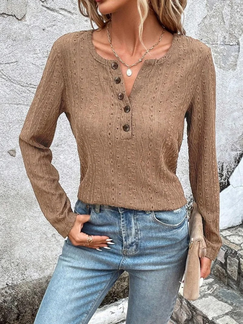 Elegante Weiße Bluse mit V Ausschnitt und Knopf für Damen