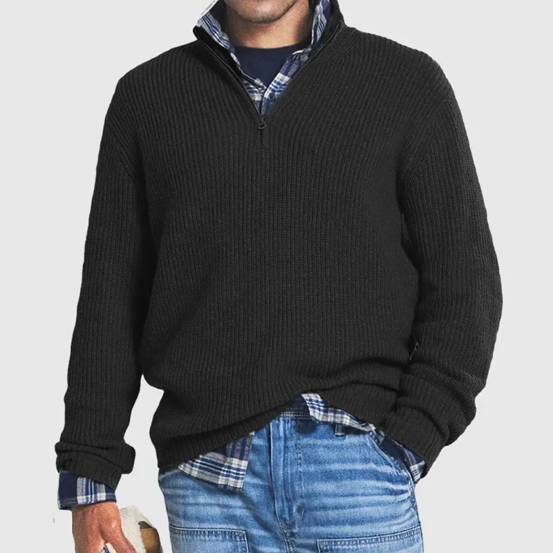 Klassisch Eleganter Half-Zip Pullover Einfarbig mit Reißverschluss für Herren