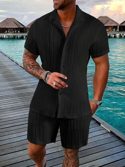 Lässiges Zwei Teiliges Set – Button Up Shirt und Shorts für den Sommer und Urlaub für Herren