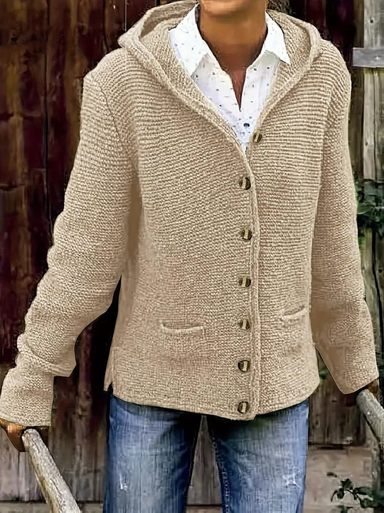 Vintage Strickjacke mit Kapuze und Taschen für Frauen