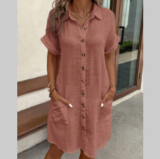 Lässiges Sommer Hemd-Kleid mit kurzen Ärmeln und Knopfleiste