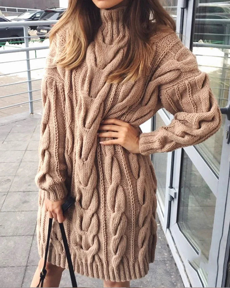 Eleganter lockerer langärmeliger Strickpullover Kleid für Damen