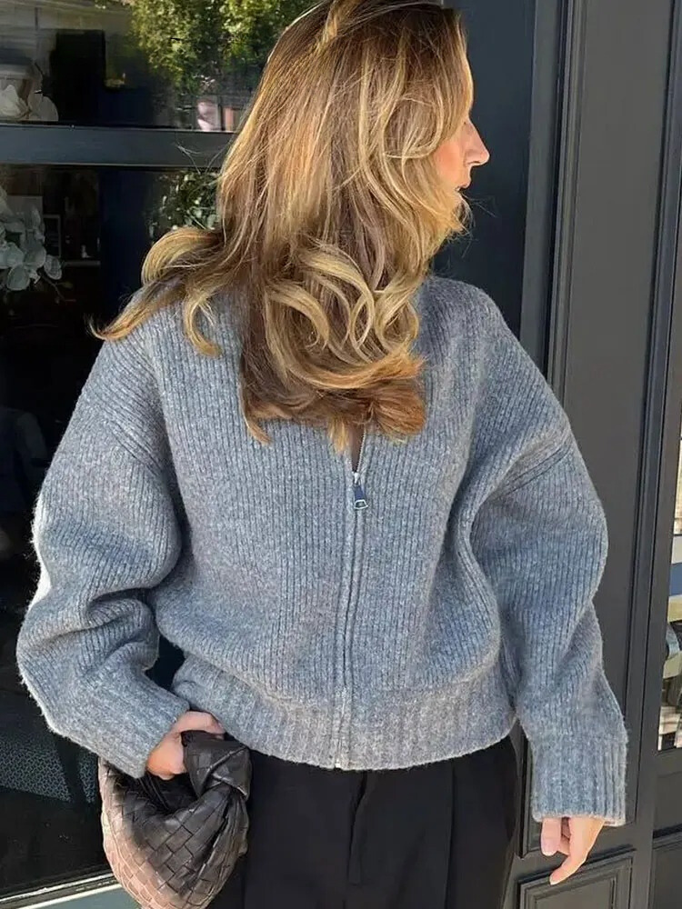 Modischer Strickpullover mit Reißverschluss für Frauen