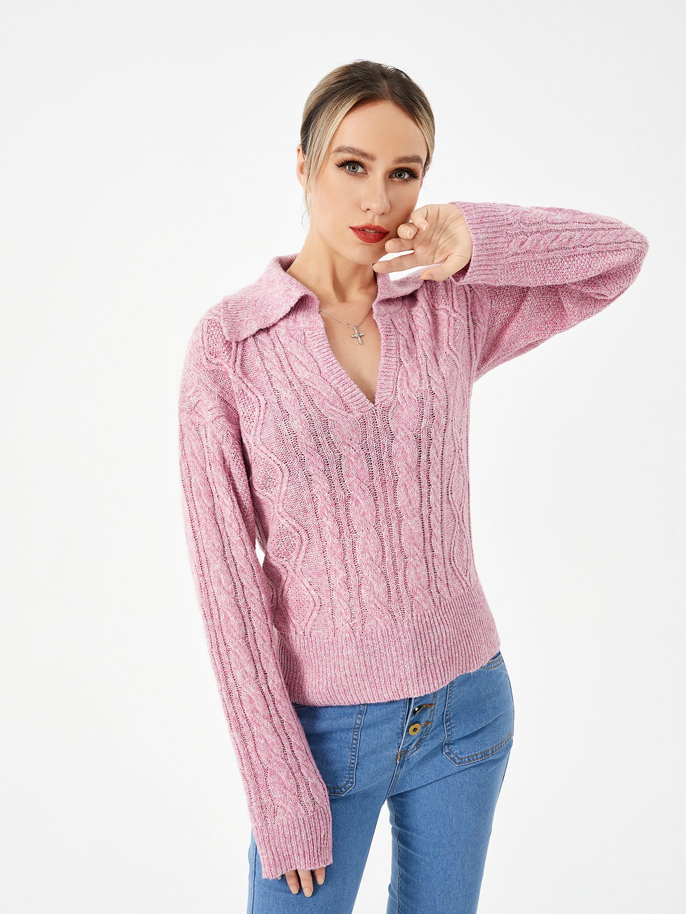 Gemütlicher Langärmeliger Warmer Pullover mit Kragen und Ausschnitt für Damen | Audrey