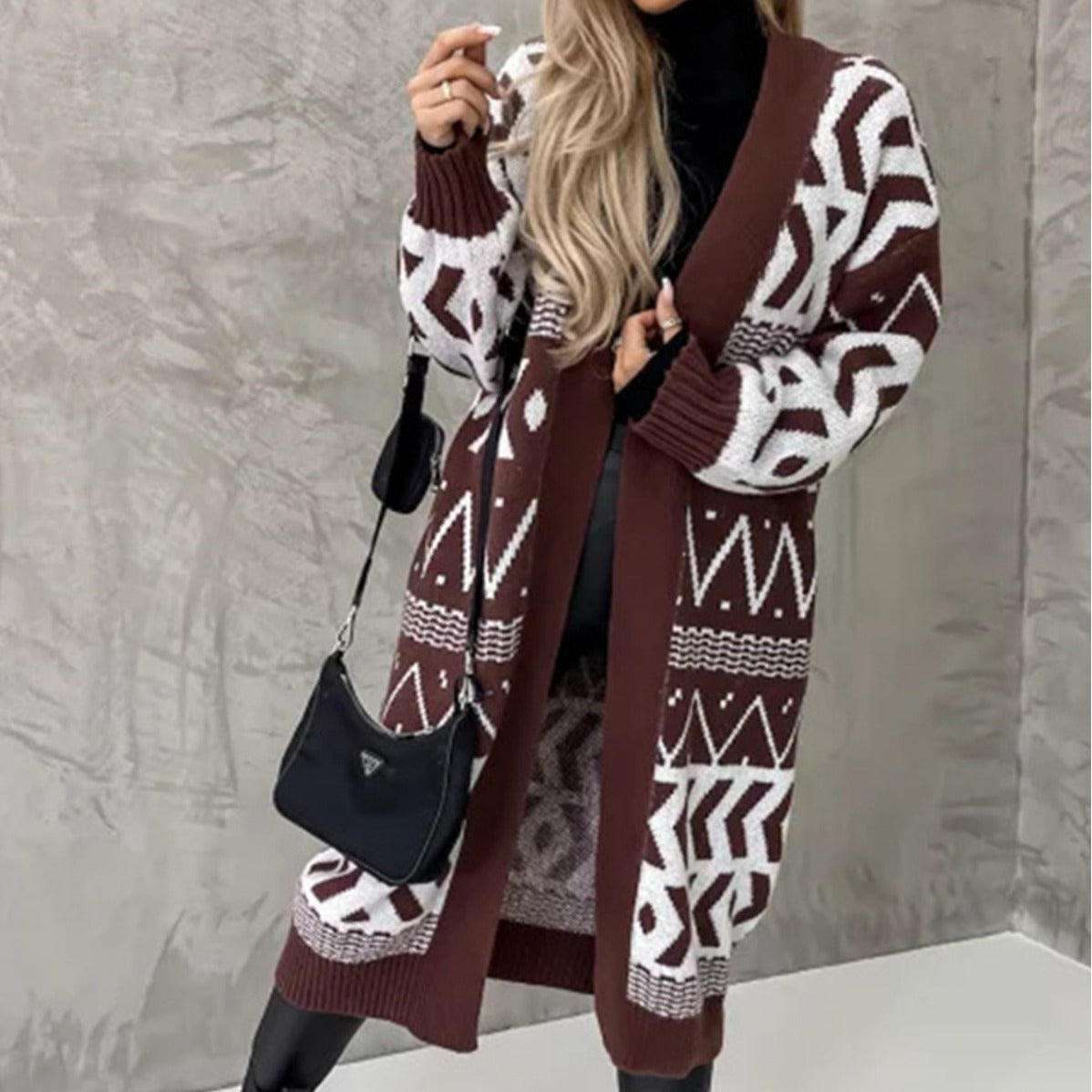 Gemütlicher Aztec-Strickcardigan mit langen Ärmeln für Damen | Savannah