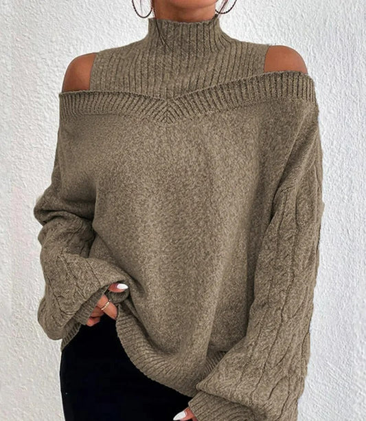 Eleganter schulterfreier Rollkragenpullover aus Strick für Damen