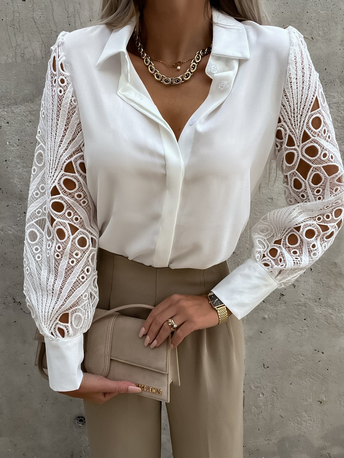 Elegantes Damen Shirt mit Spitze und Rundhalsausschnitt – Perfekt für Freizeit und Büro