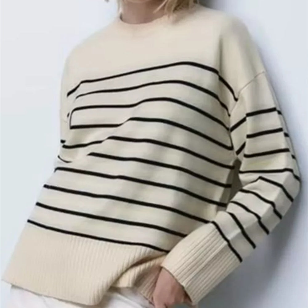 Lässiger Gestreifter Strickpullover für Damen | Madonna