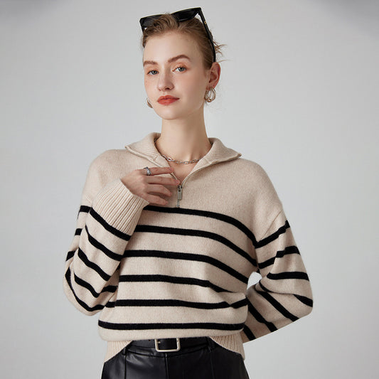 Eleganter Kaschmir Strickpullover mit Reißverschluss für Damen | Marizz