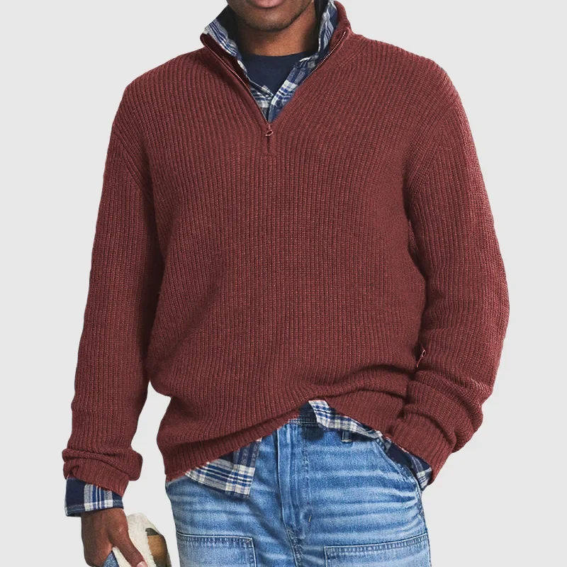 Klassisch Eleganter Half-Zip Pullover Einfarbig mit Reißverschluss für Herren