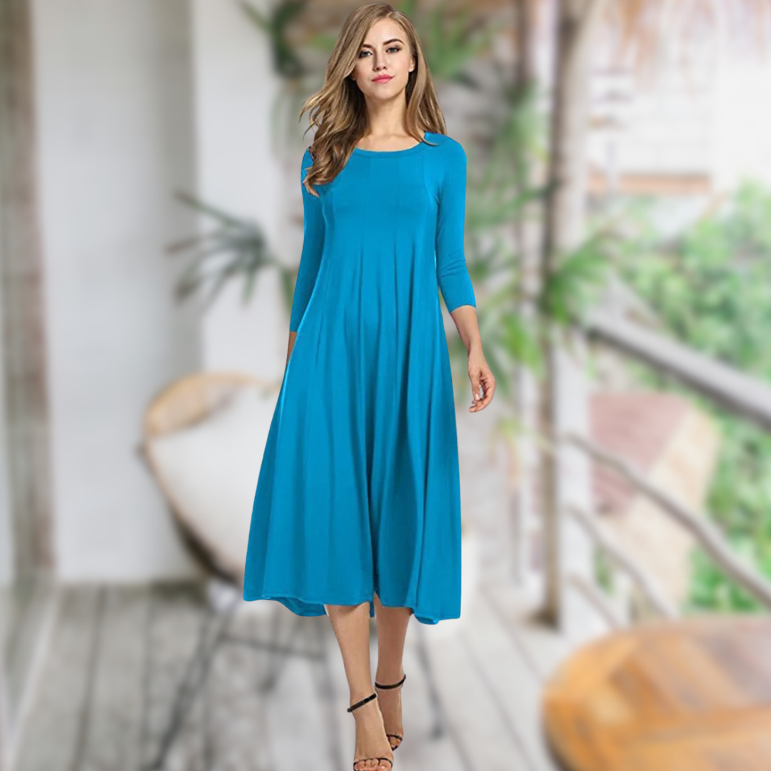 Elegantes A-Linien Kleid mit Rundhalsausschnitt und Schwingendem Rock für Damen – Perfekt für Freizeit und besondere Anlässe