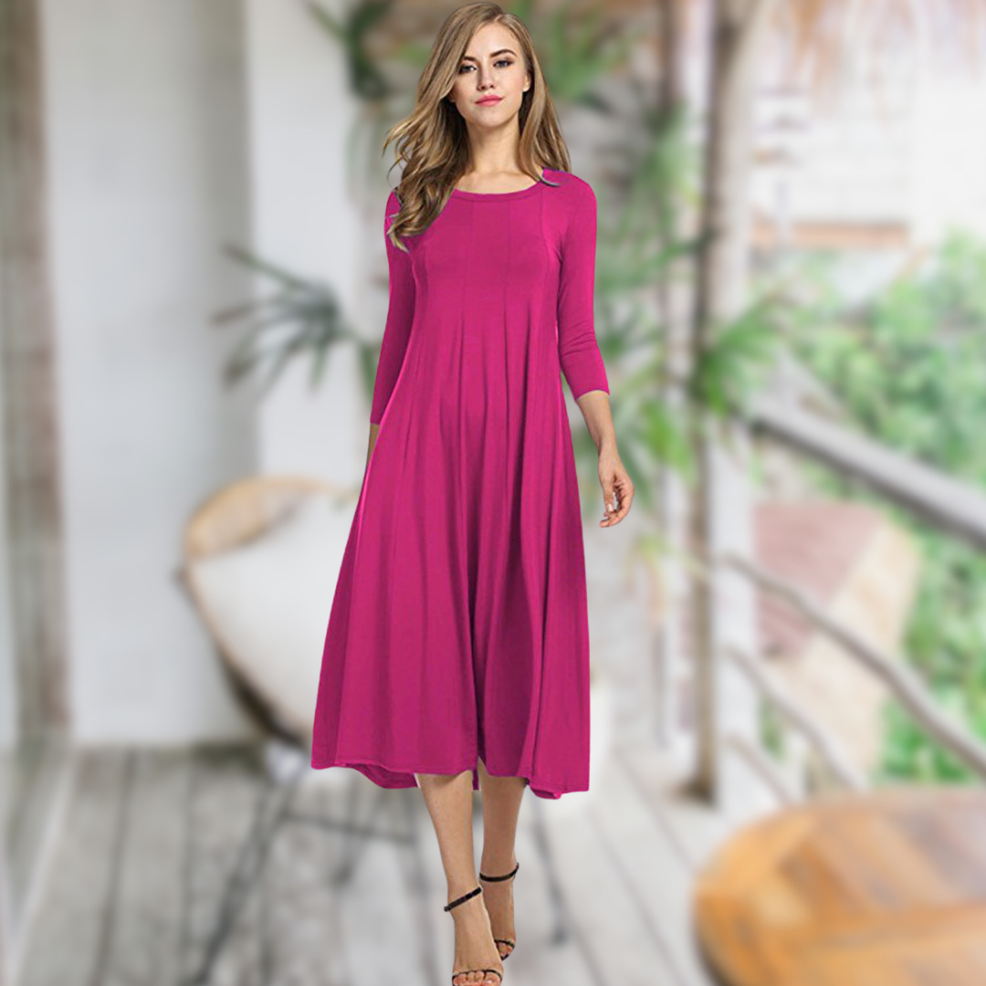 Elegantes A-Linien Kleid mit Rundhalsausschnitt und Schwingendem Rock für Damen – Perfekt für Freizeit und besondere Anlässe