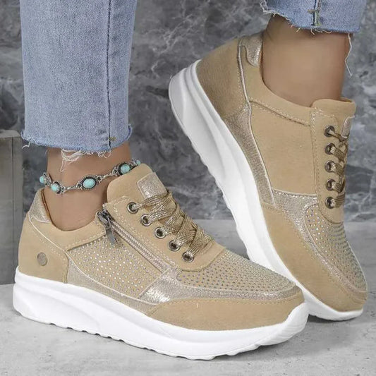 Damen Atmungsaktive Sneakers mit Reißverschluss & Schnürung – Bequem & Stylisch