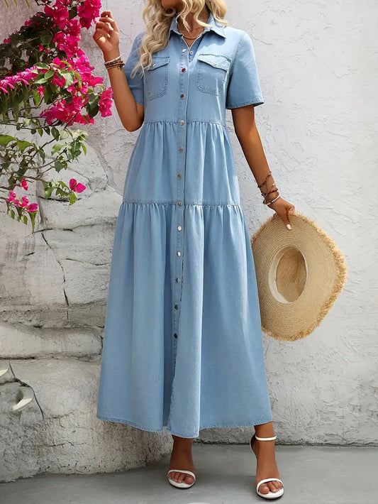 Vintage-inspiriertes langes Denim-Trenchkleid für Damen