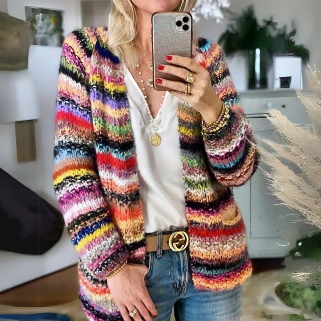 Bunter Strickcardigan mit Streifen aus Baumwolle | Emilia