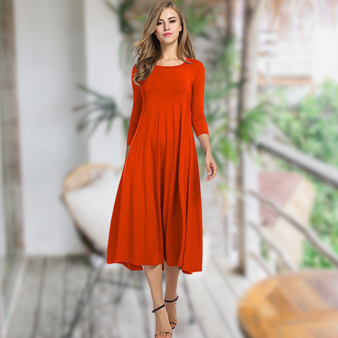 Elegantes A-Linien Kleid mit Rundhalsausschnitt und Schwingendem Rock für Damen – Perfekt für Freizeit und besondere Anlässe