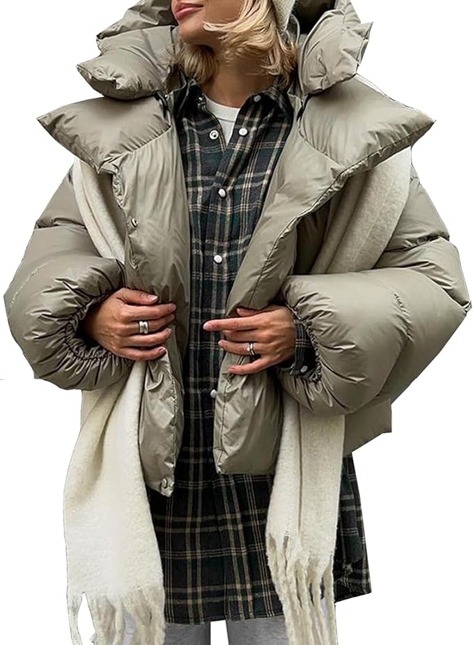 Modische Oversized Doppel-Lagen Steppjacke für Damen