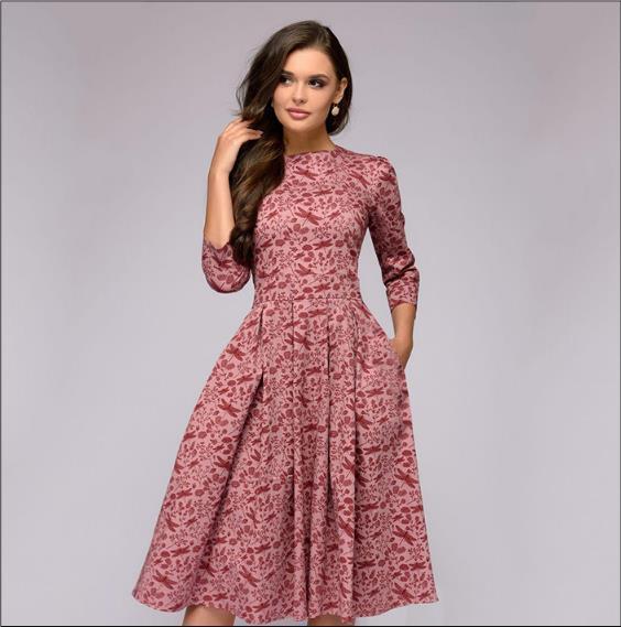 Elegantes Vintage-A-Linien-Kleid mit floralem Muster und 3/4-Ärmeln für Damen