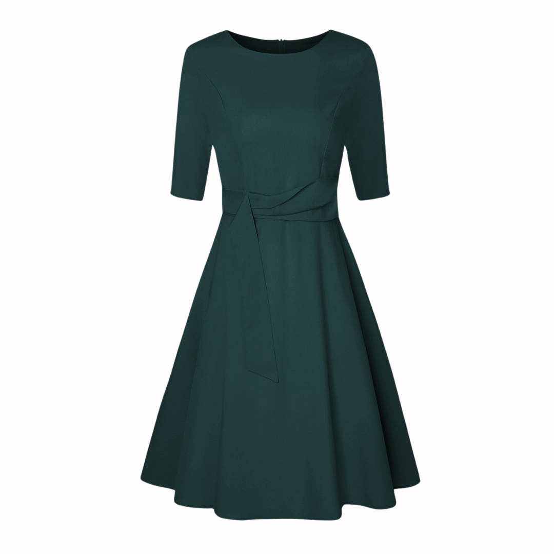 Elegantes Knielanges Swing-Kleid mit Bindegürtel und Halbarm