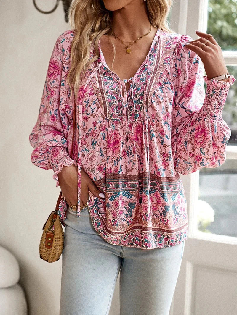 Lässige Langarm Bluse mit Blumenmuster für Damen