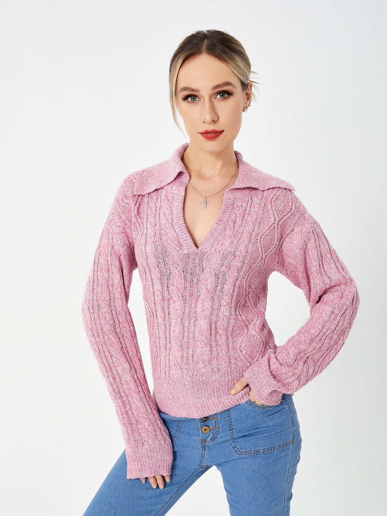 Gemütlicher Langärmeliger Warmer Pullover mit Kragen und Ausschnitt für Damen | Audrey