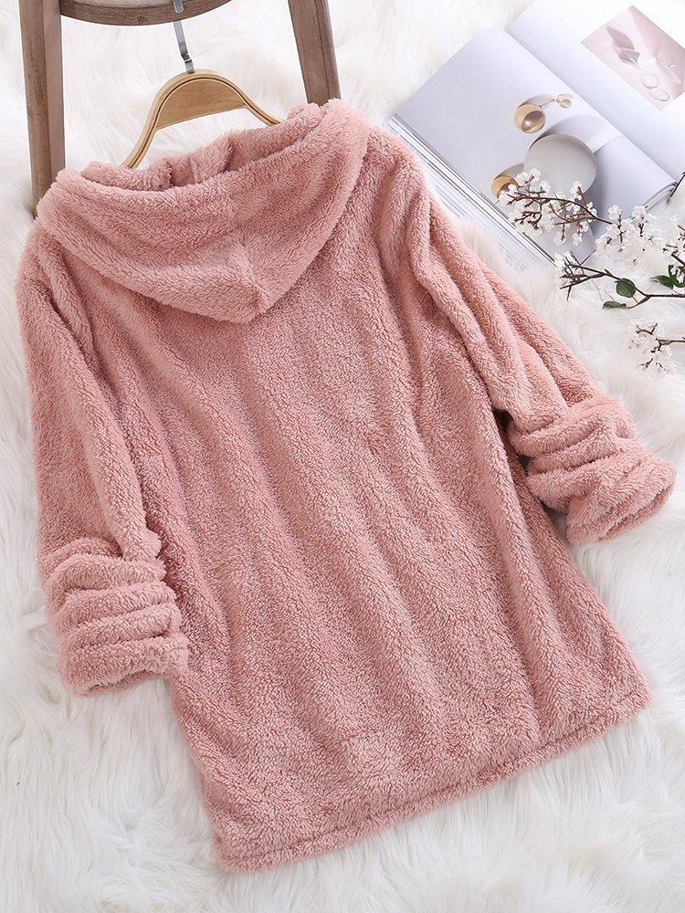 Warmer flauschiger Pullover mit Kapuze für Damen