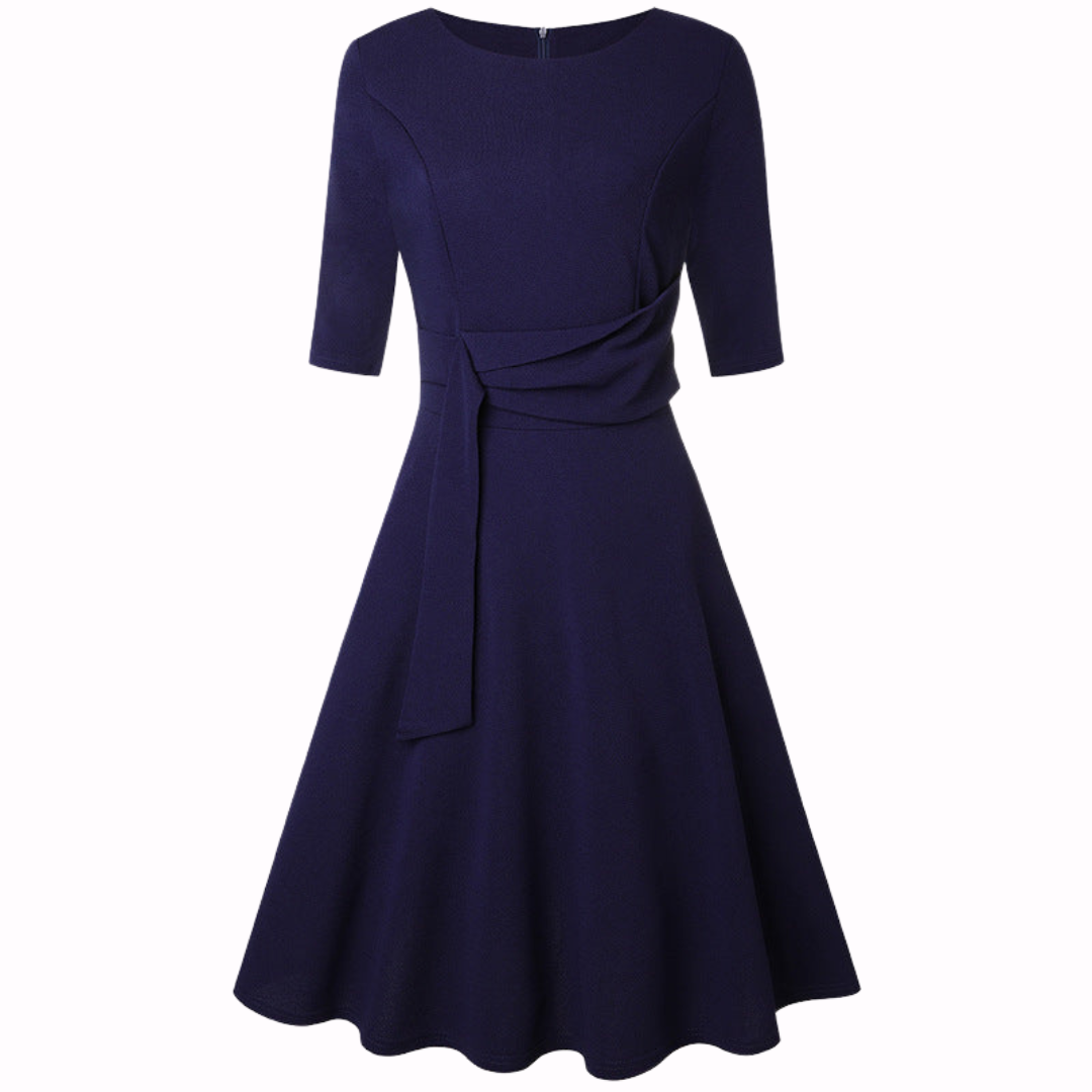 Elegantes Knielanges Swing-Kleid mit Bindegürtel und Halbarm