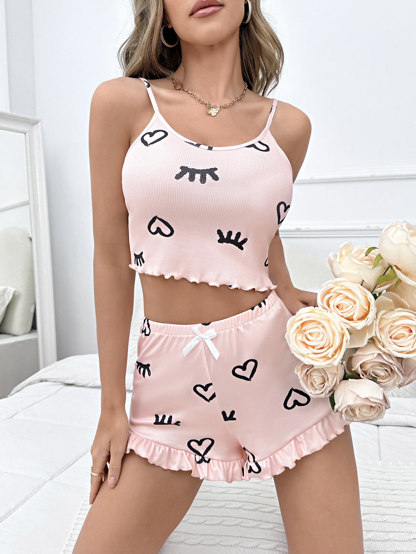 Zweiteiliges Schlafanzug-Set mit niedlichem Print-Design – Stilvolle und bequeme Nachtwäsche für Damen