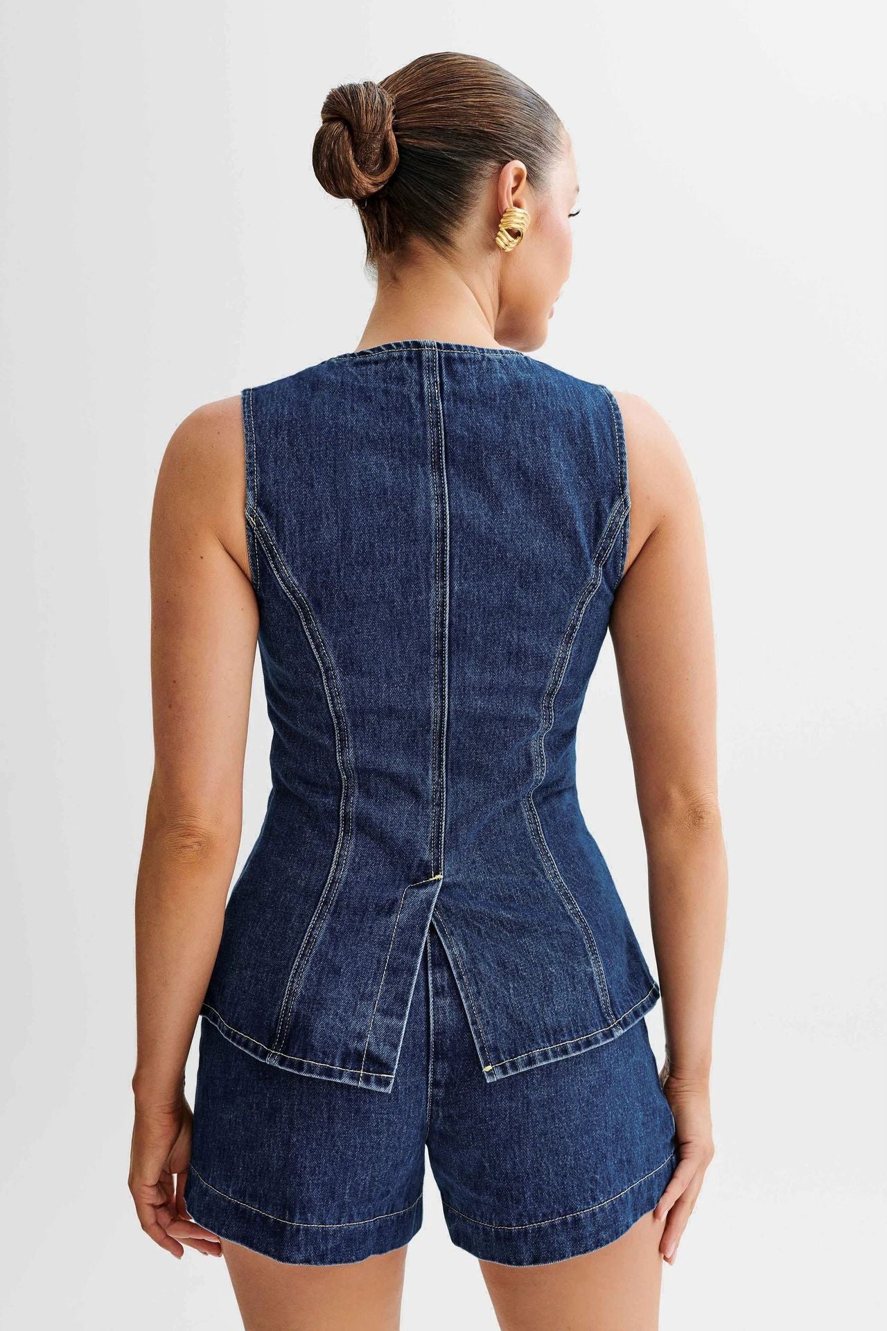 Modisches Ärmelloses Denim-Zweiteiler-Set mit Weste und Hose für Damen